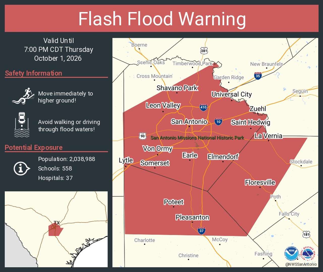 Flash flood warning issued for San Antonio metro area: Avoid travel if ...
