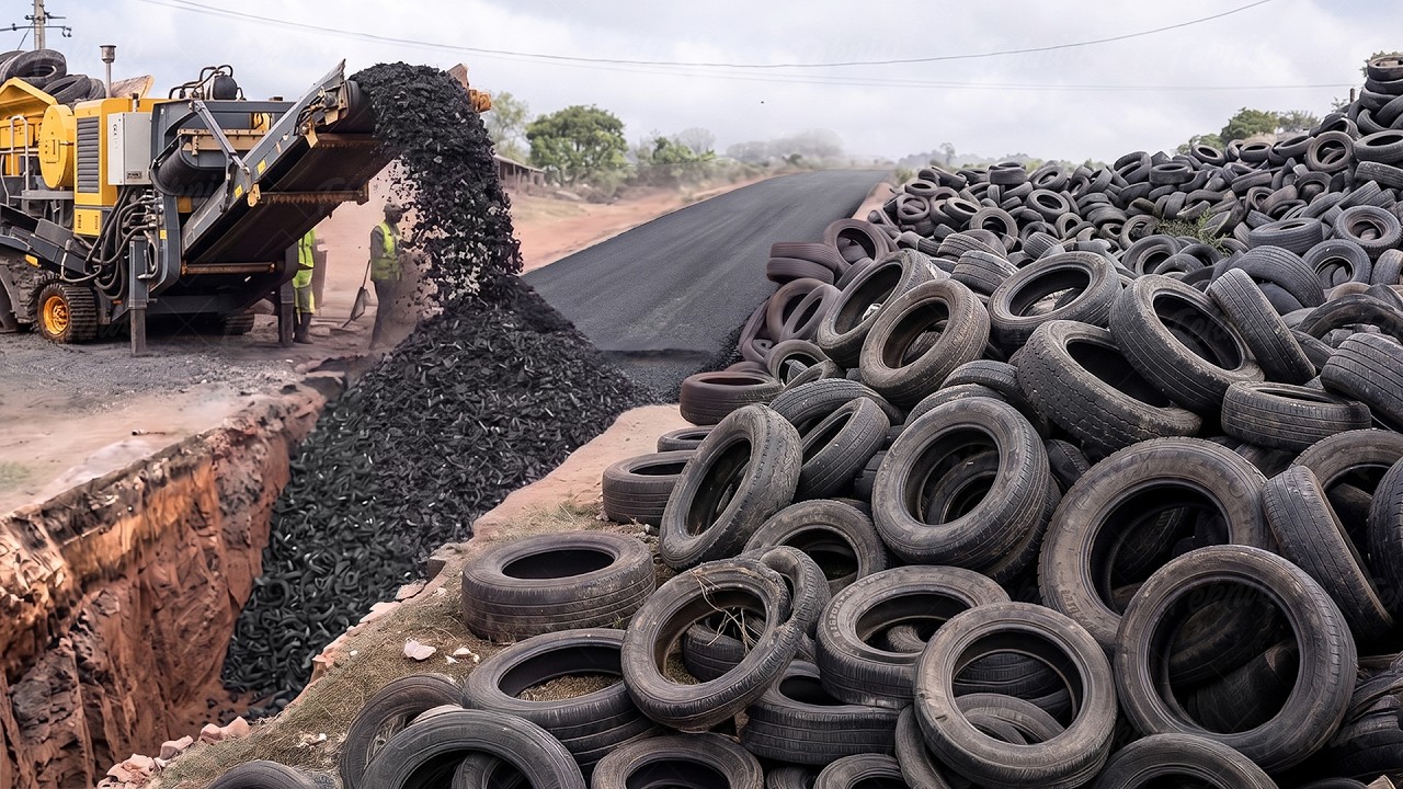 How they make brand-new roads from millions of used tires