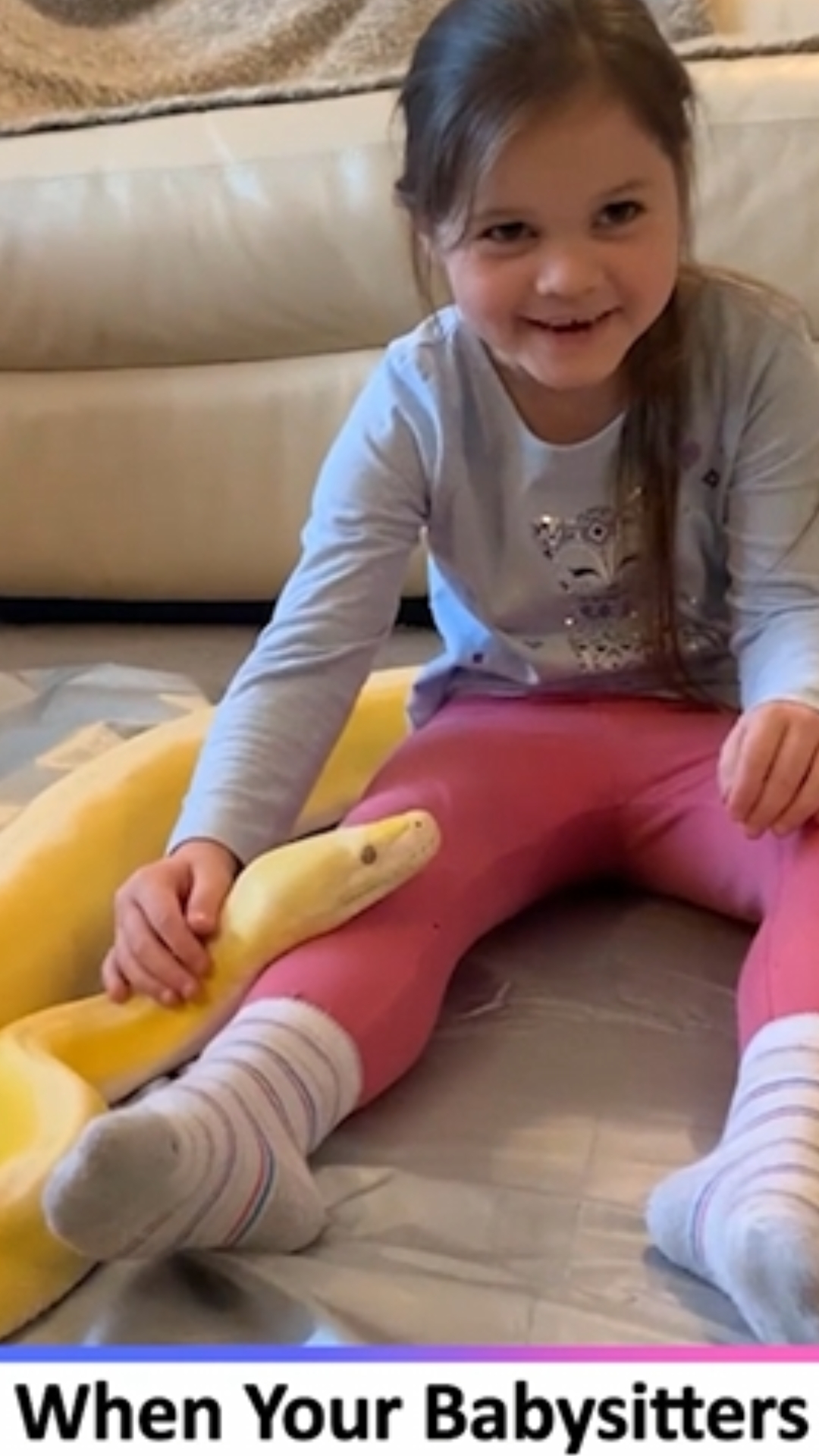 Young child engages with her pet pythons