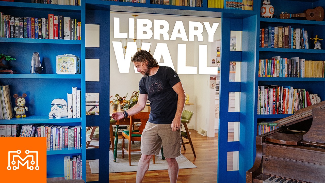 Building a custom library wall with hidden sliding doors