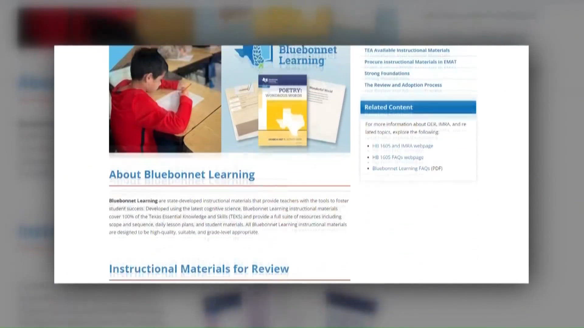 TEA reports early gains with Bluebonnet Learning