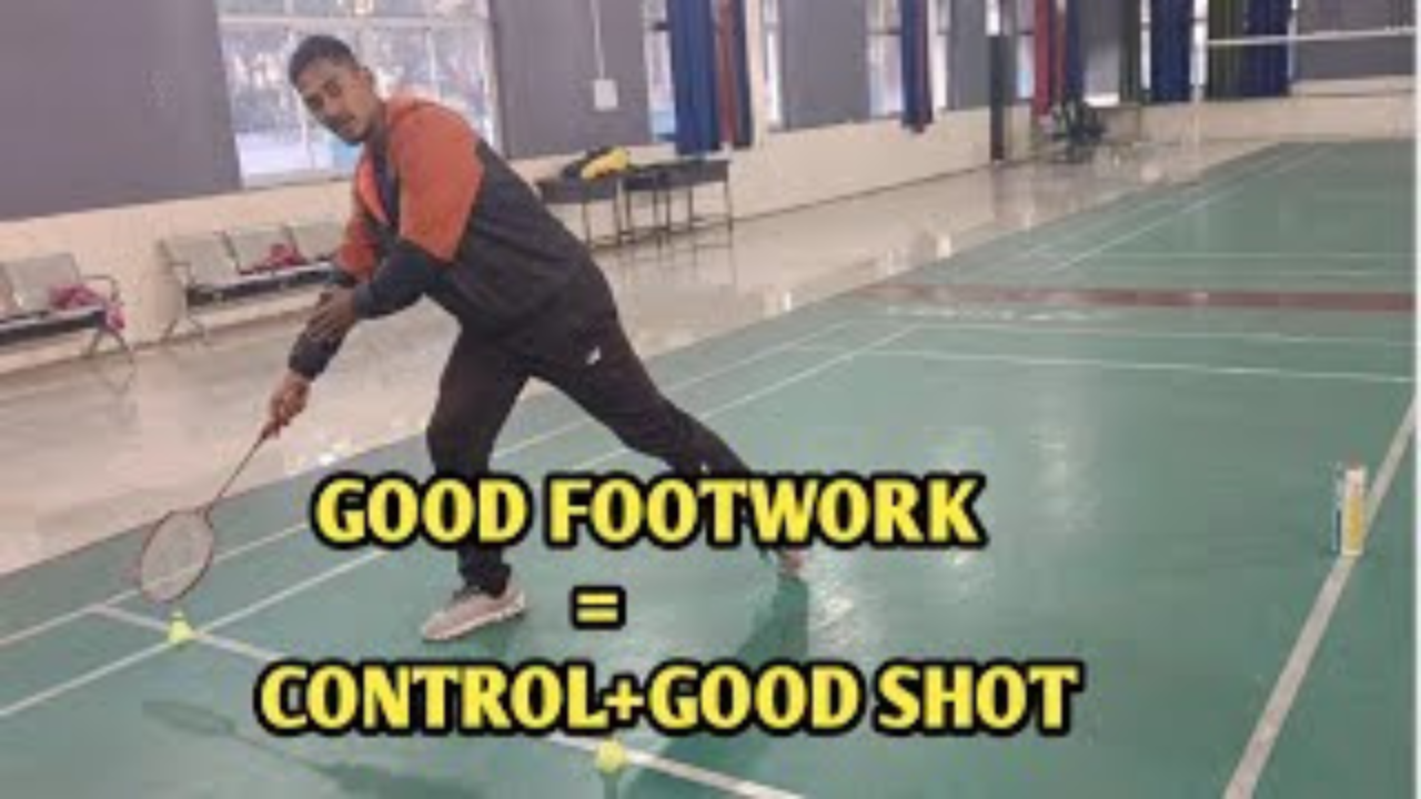 Practicing front court footwork in badminton