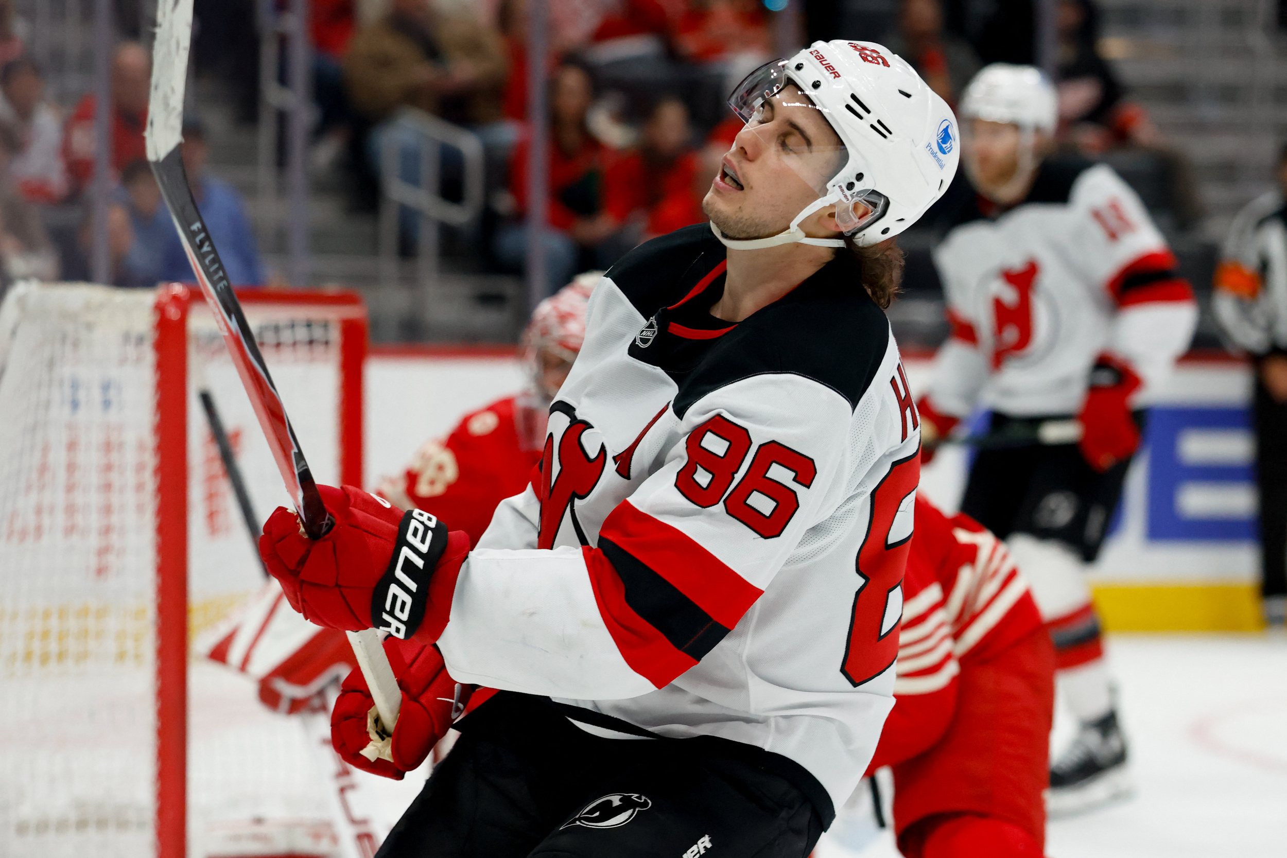 Jack Hughes not amused by bubble wrap joke in opening-night interview