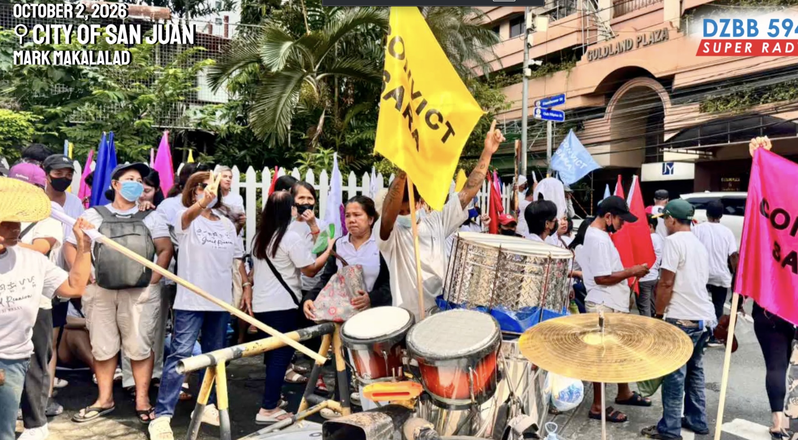 Anti-Sara Duterte protesters gather outside Club Filipino in San Juan