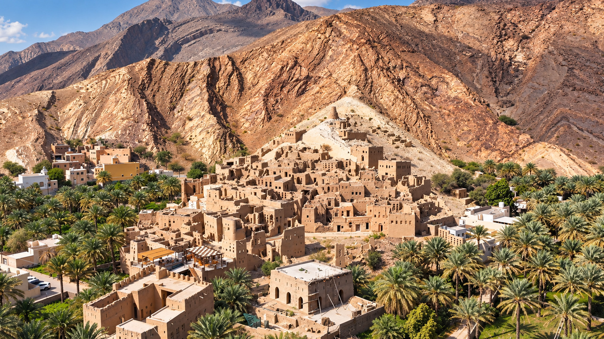 Mud-brick houses climb across this rocky hillside