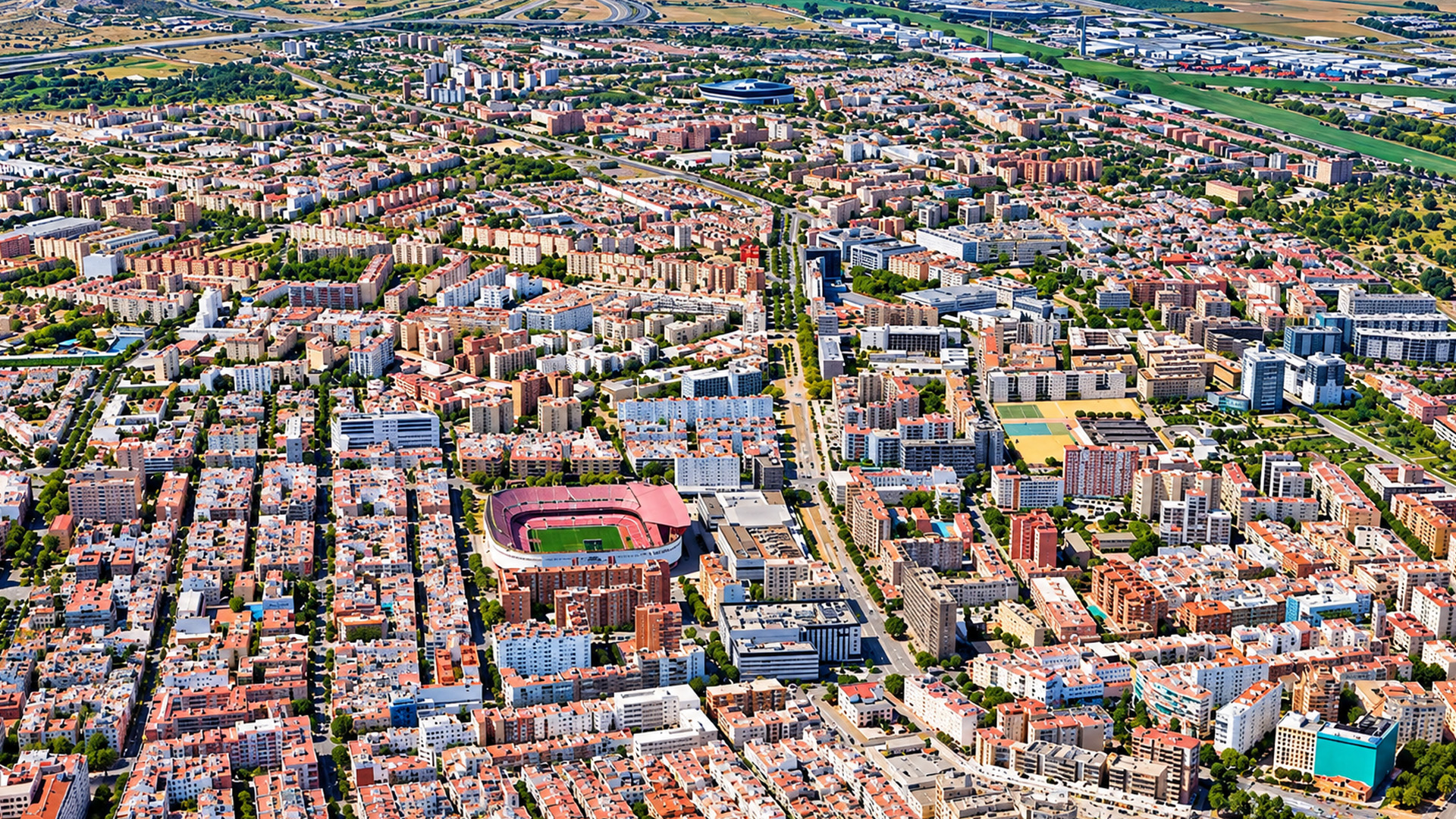 Sevilla from the sky with stadium and city views