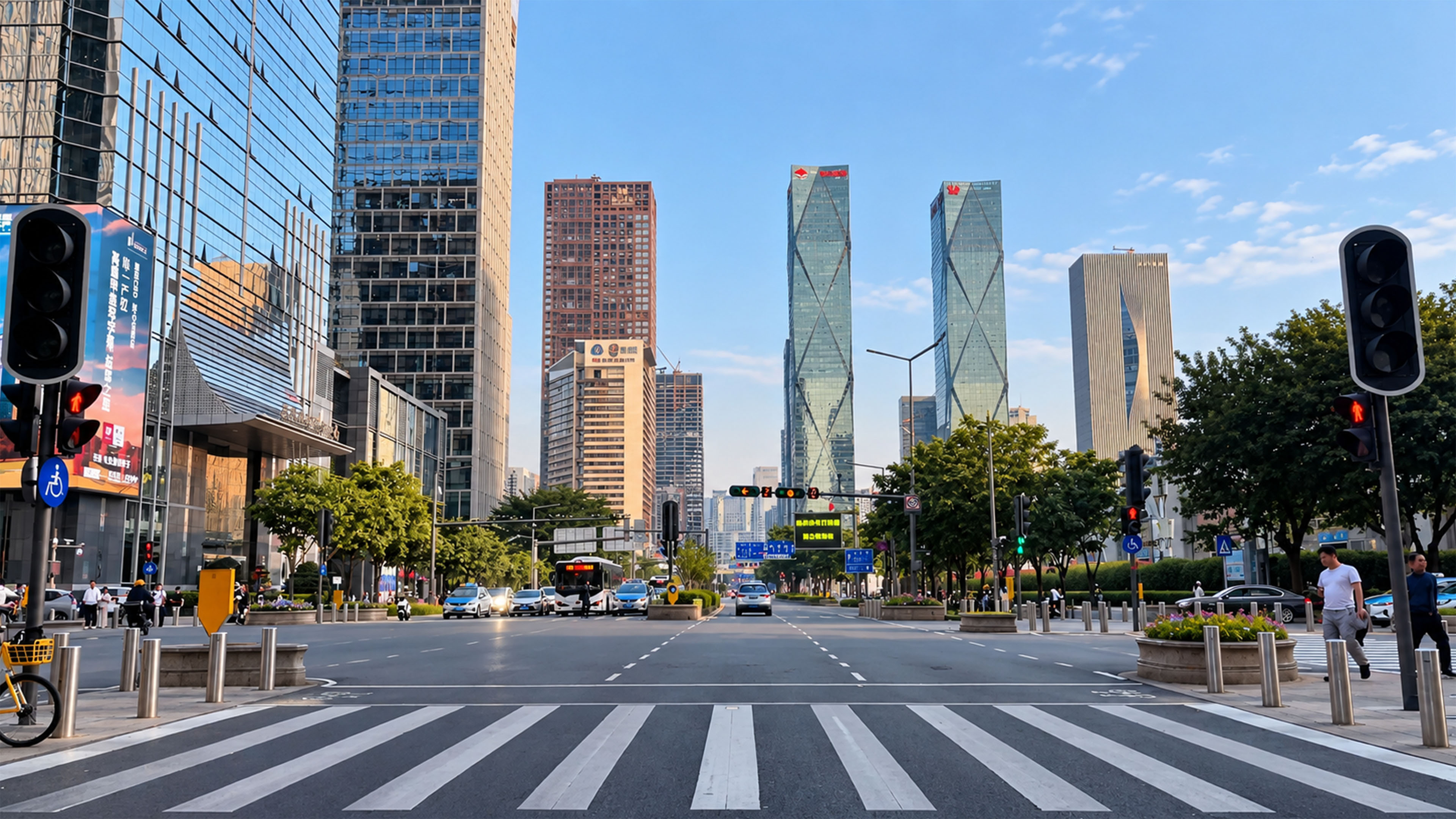 Guiyang’s modern skyline rises beyond this busy city intersection