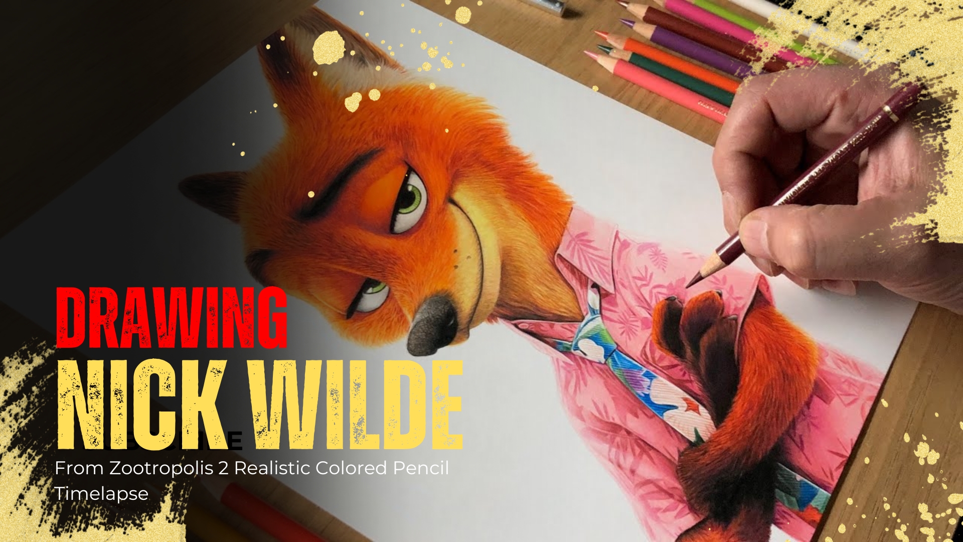 Drawing Nick Wilde from Zootropolis 2 realistic colored pencil timelapse