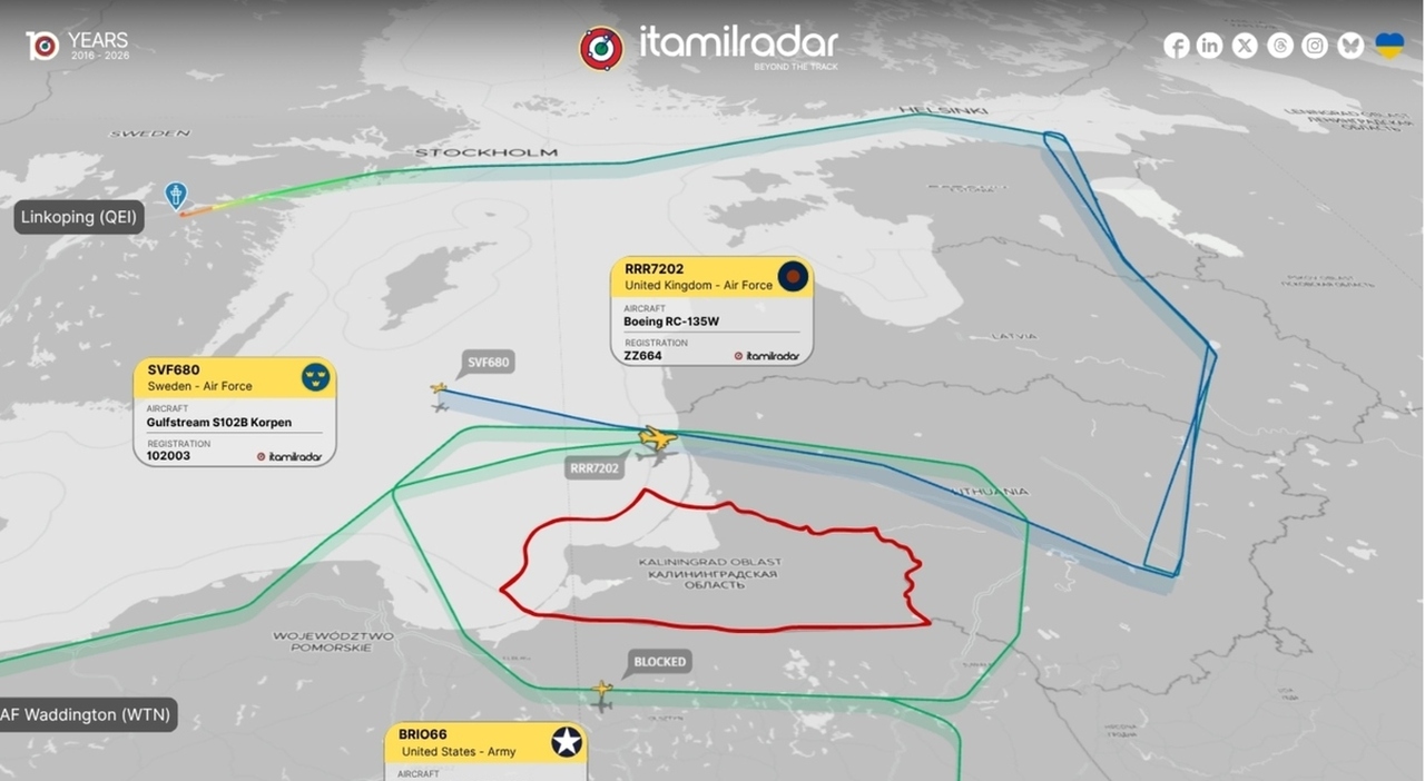 Kaliningrad, tre aerei spia della NATO sorvolano l'exclave russa dopo ...