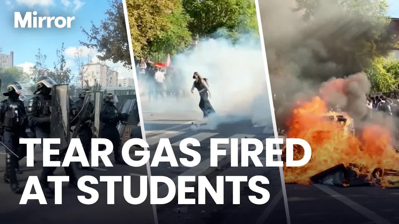 French student protests spiral into chaos as tear gas launched and ...