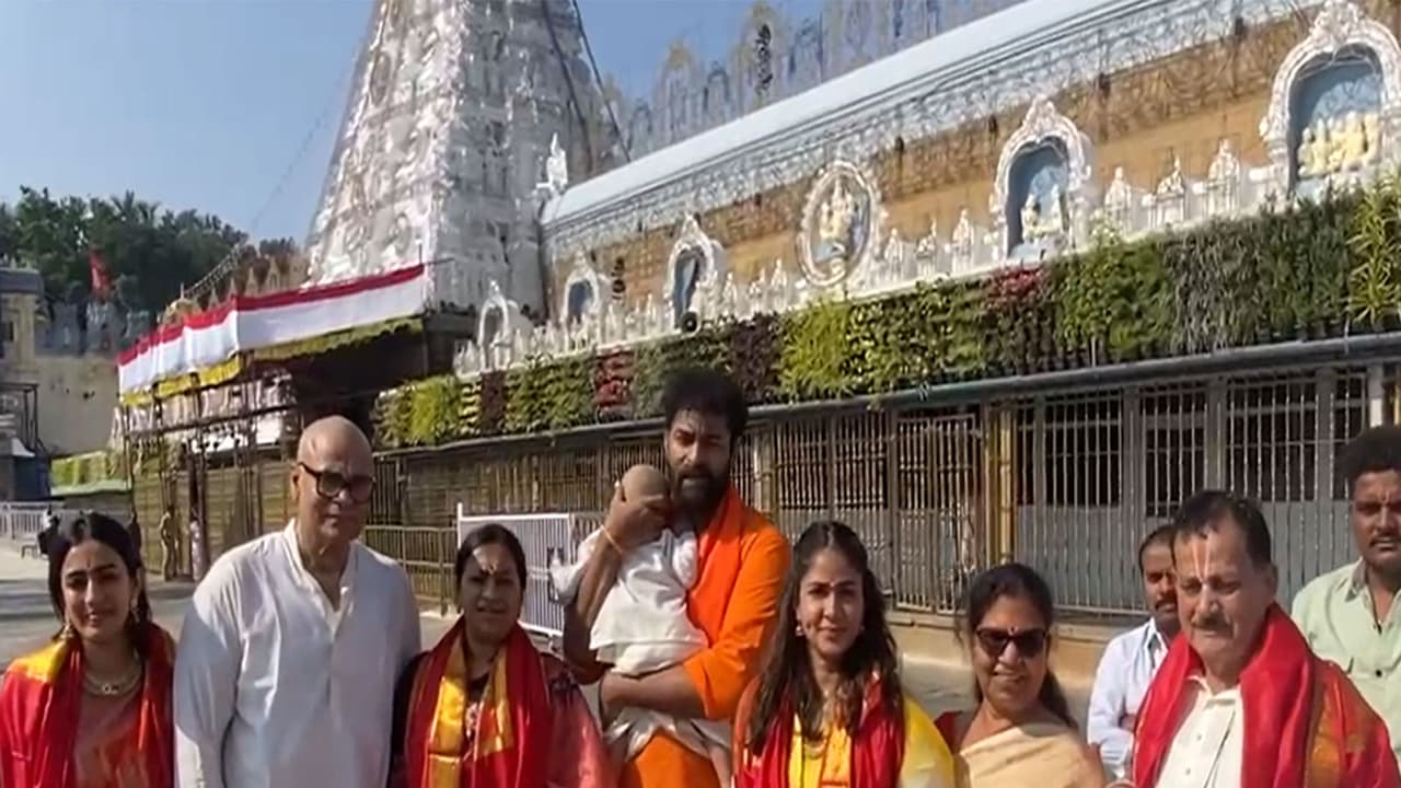 Varun Tej, Lavanya Tripathi visit Tirumala for son Vaayuv's tonsure