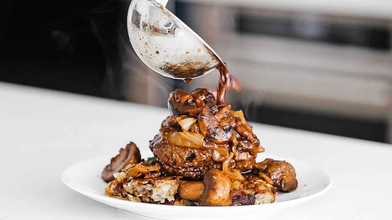 Making a steakhouse-inspired meal with ground beef and a flavorful sauce