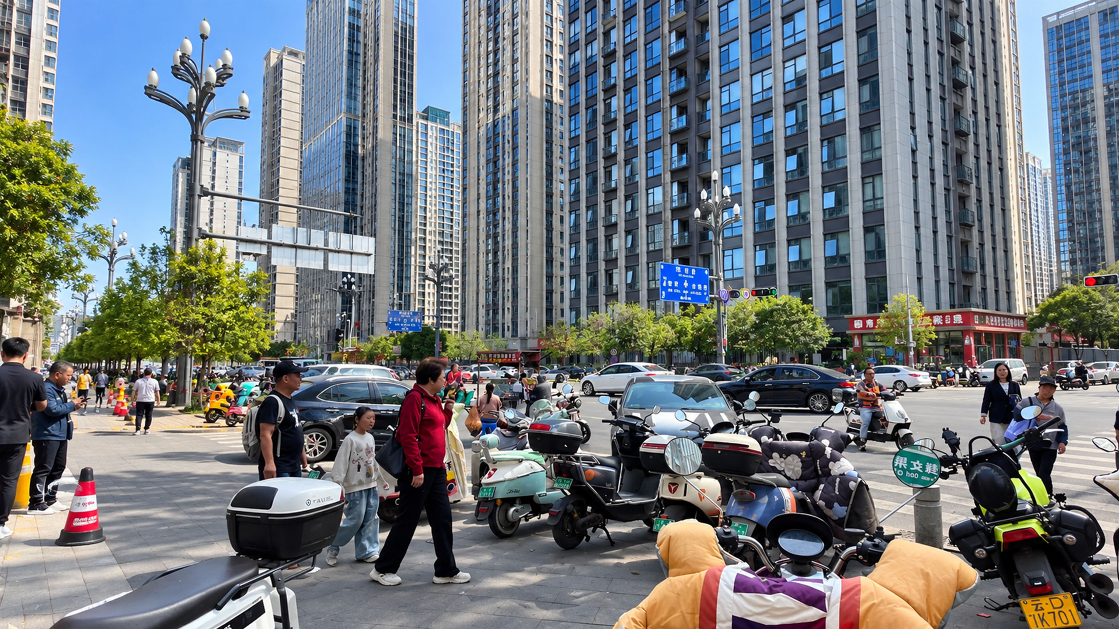 A busy Guiyang intersection surrounded by modern high rises