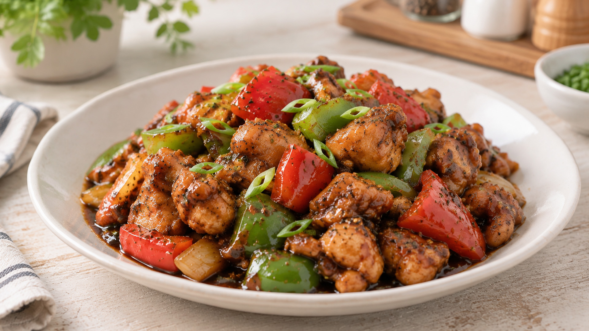 Restaurant style black pepper chicken made at home