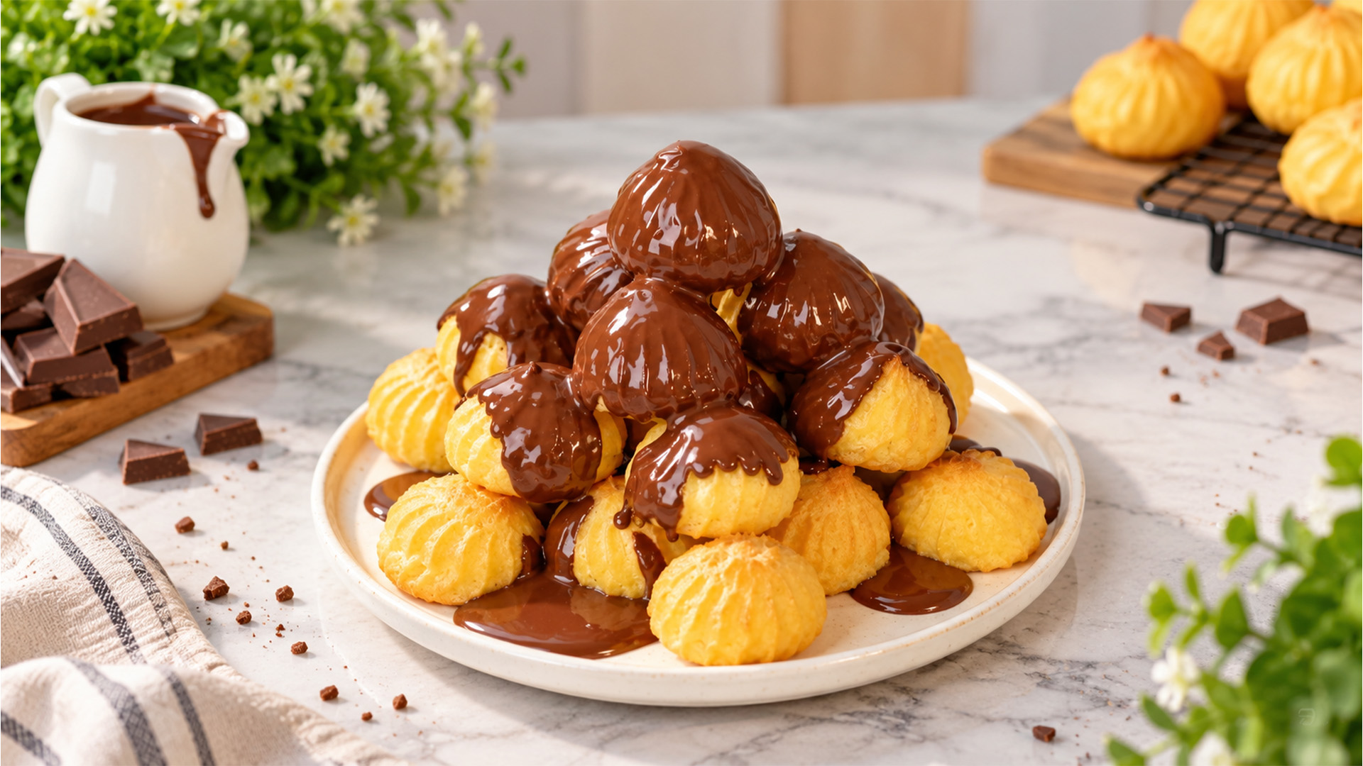 Golden butter cookies drenched in melted chocolate