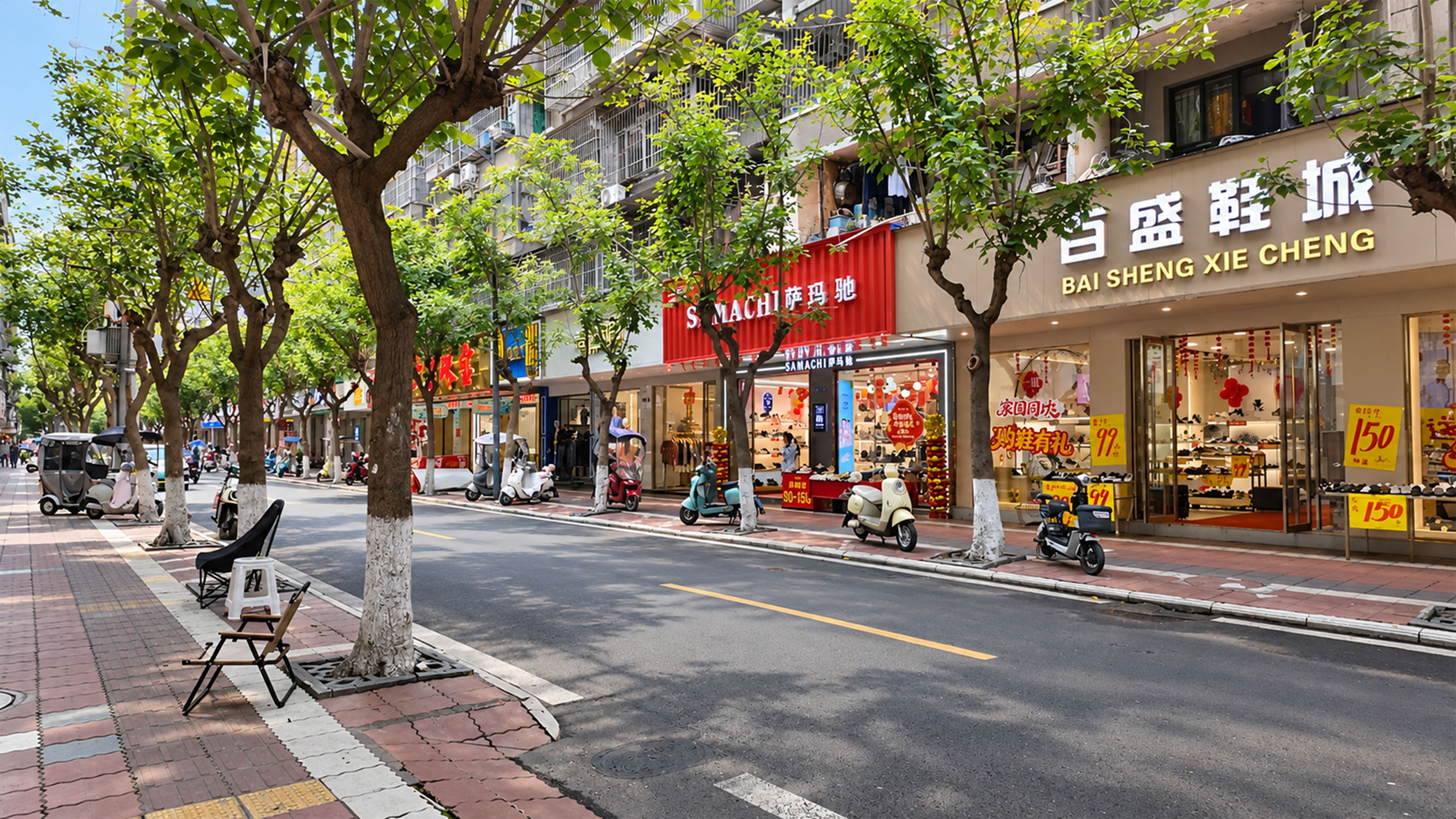 Small shops line this surprisingly peaceful street in China