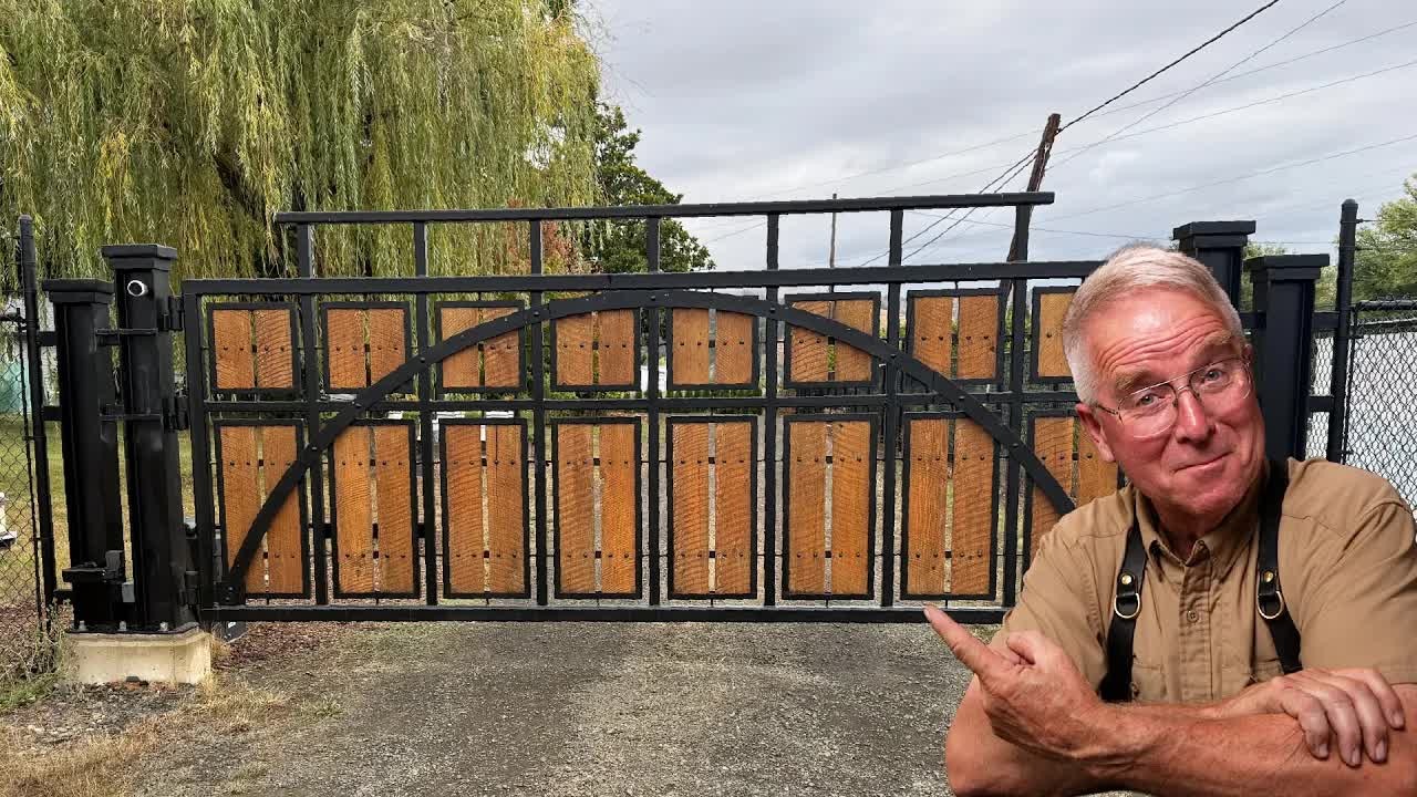An overkill gate with steel and cedar - one careless moment left him ...