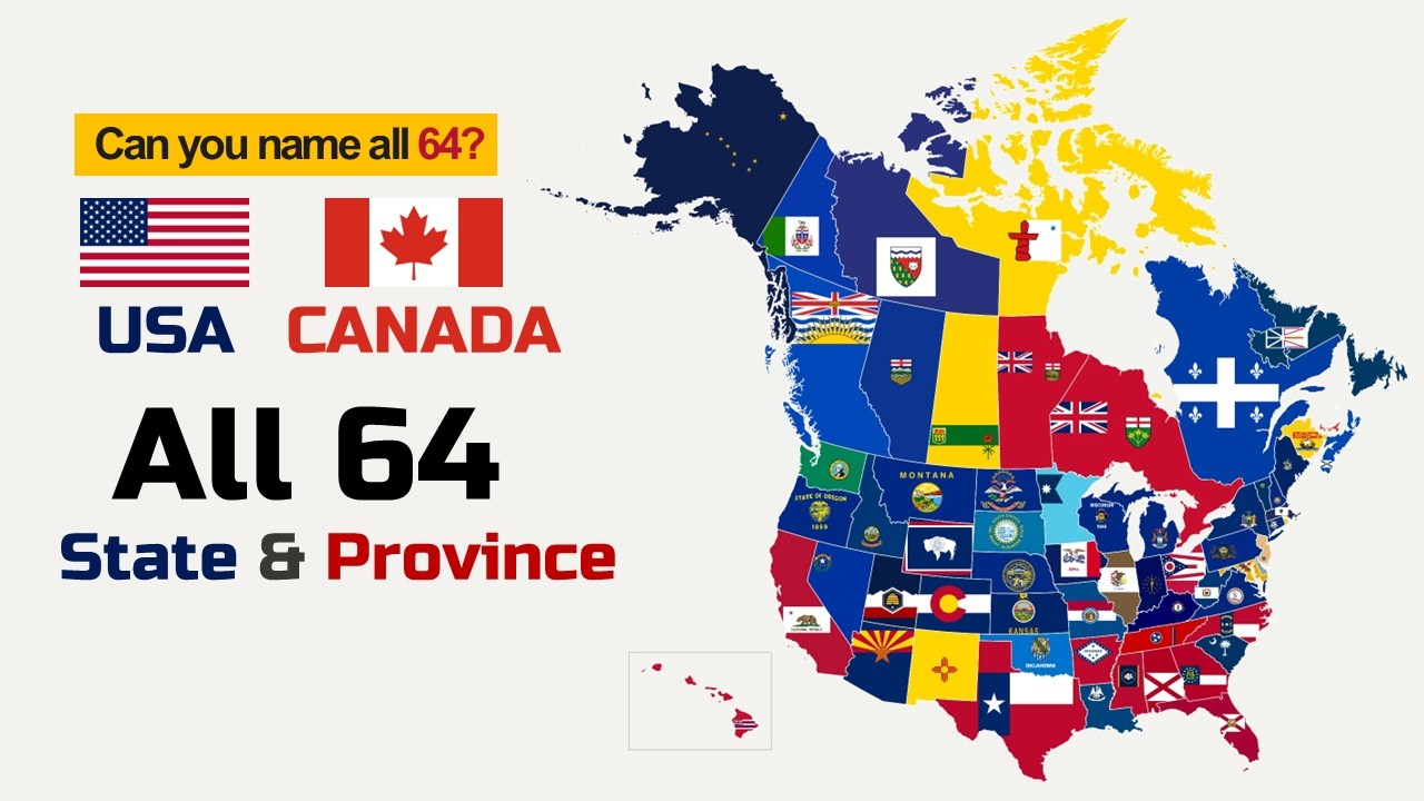 Every US state & Canadian province flag: 1787-1999