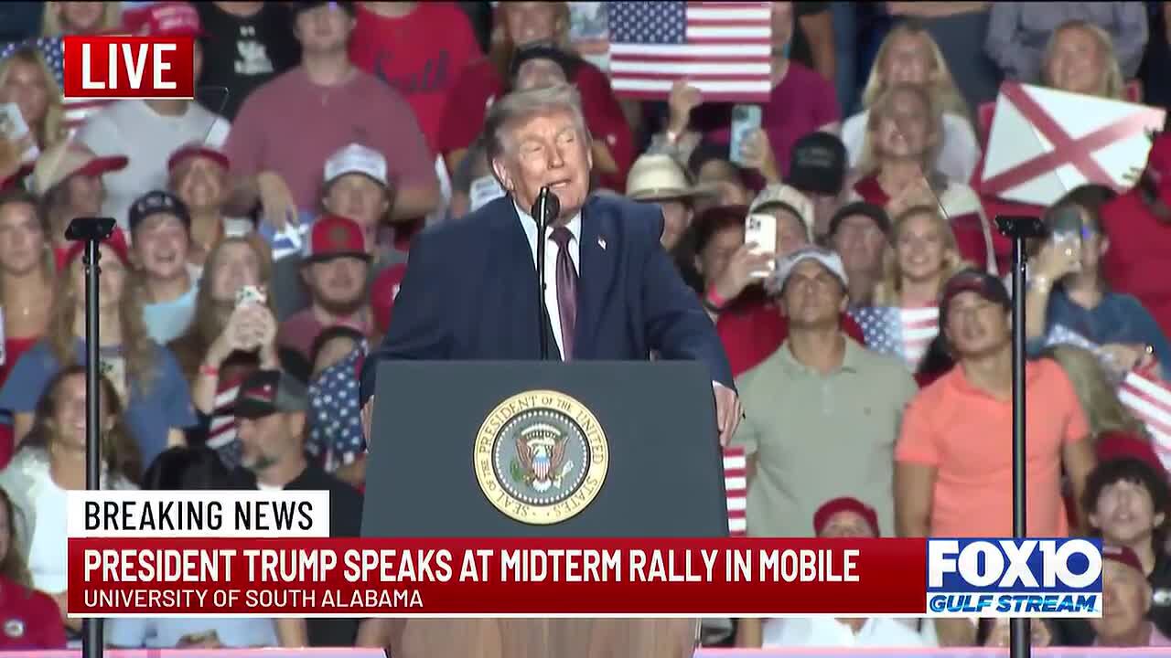President Donald Trump speaks at midterm rally in Mobile