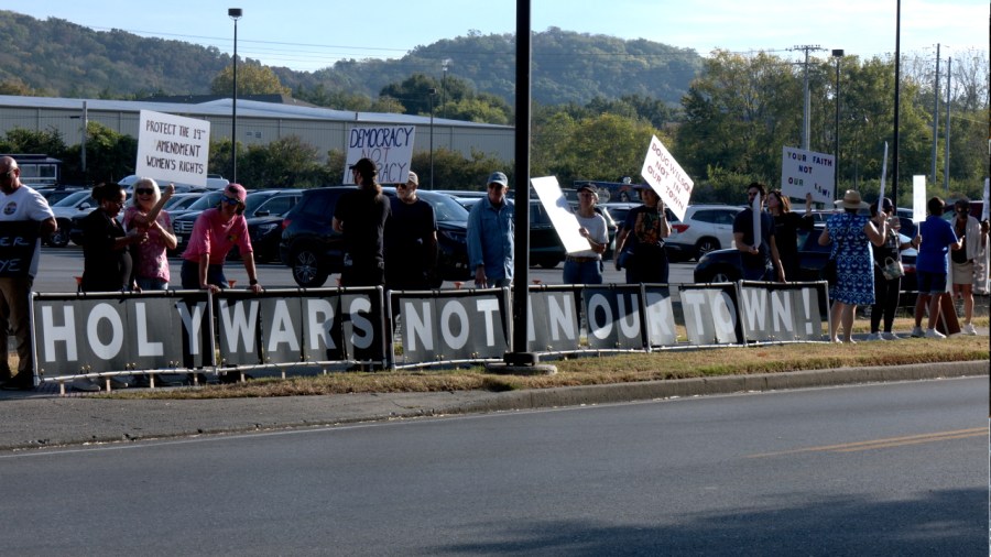 Protesters gather in Franklin against Christian nationalist conference