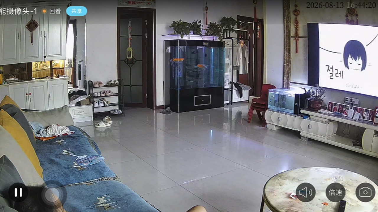 Fish tank collapses, water and debris spill in Shanxi living room