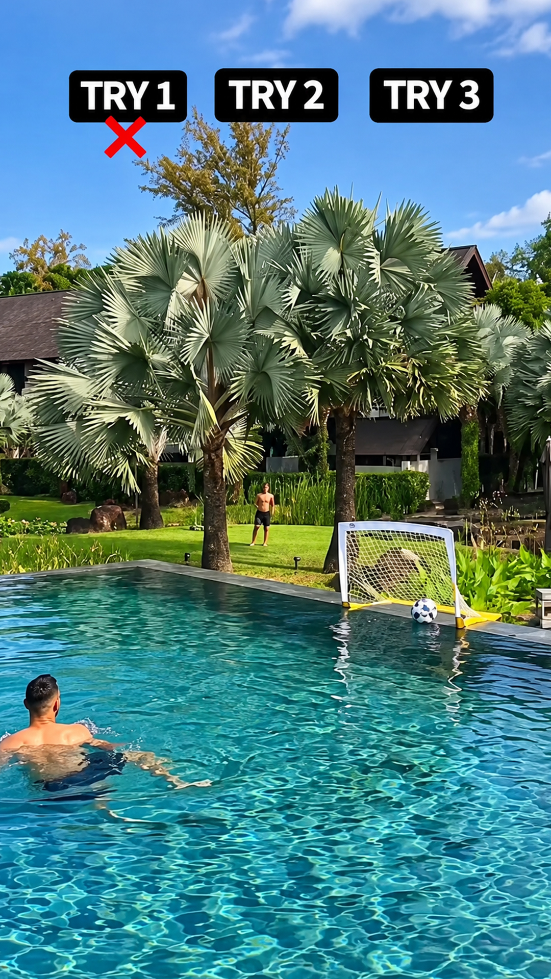 I attempted an impossible pool diving header challenge