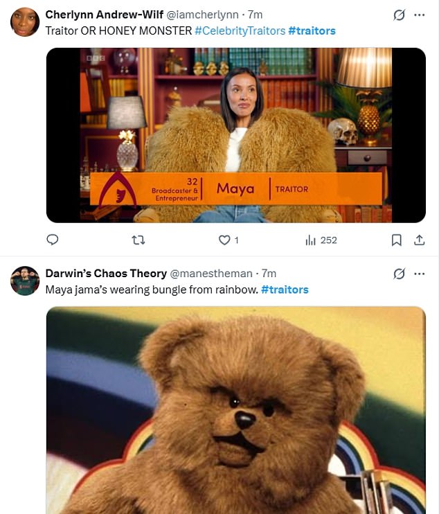 Celebrity Traitors star Maya Jama is compared to the Honey Monster by ...
