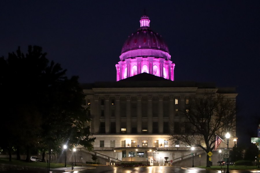 Missouri Capitol dome lit pink for Breast Cancer Awareness Month
