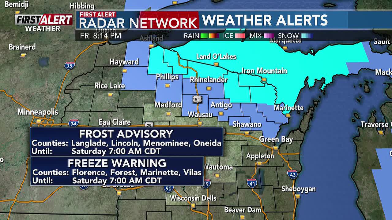 Frosty Friday night, few showers Saturday