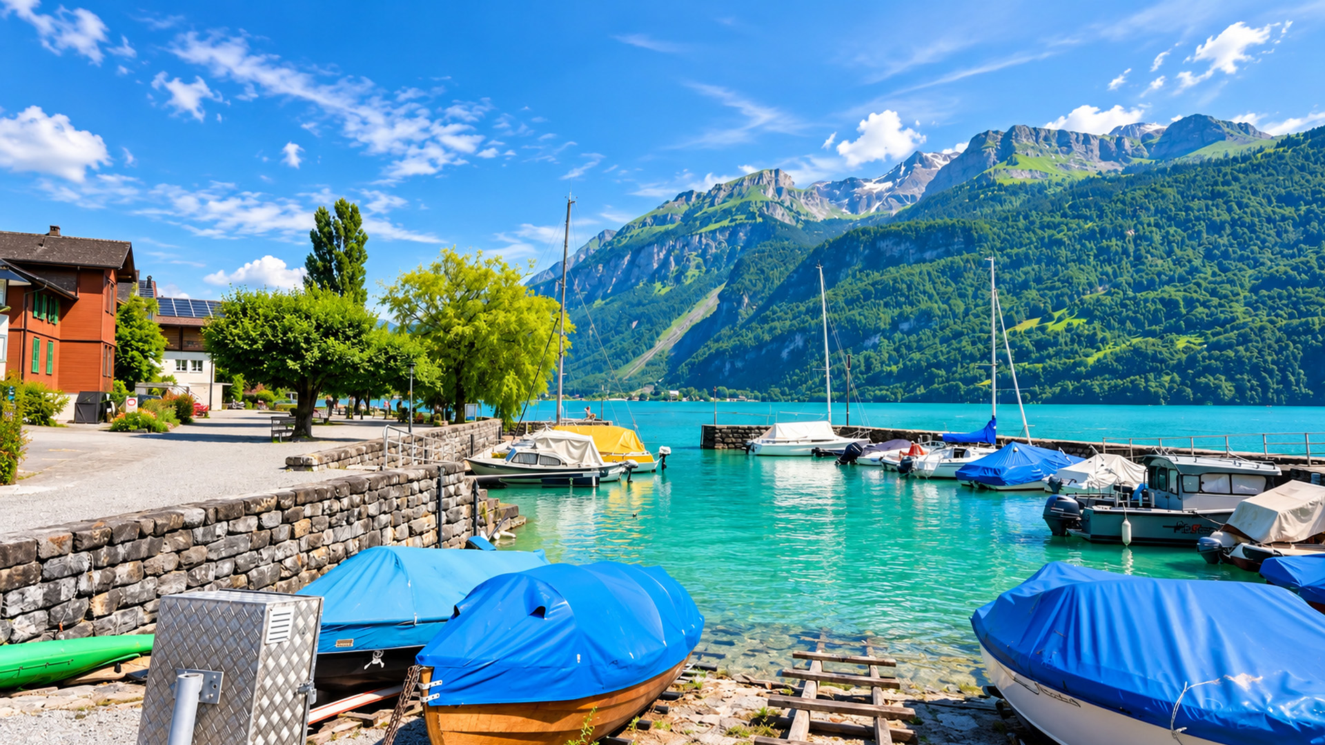 Lake Brienz Switzerland scenic walking tour (4K)