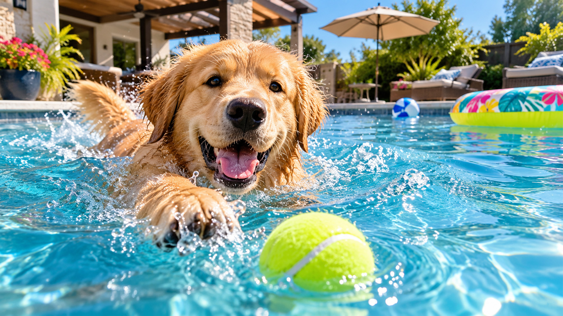 Golden retriever lives for this pool day