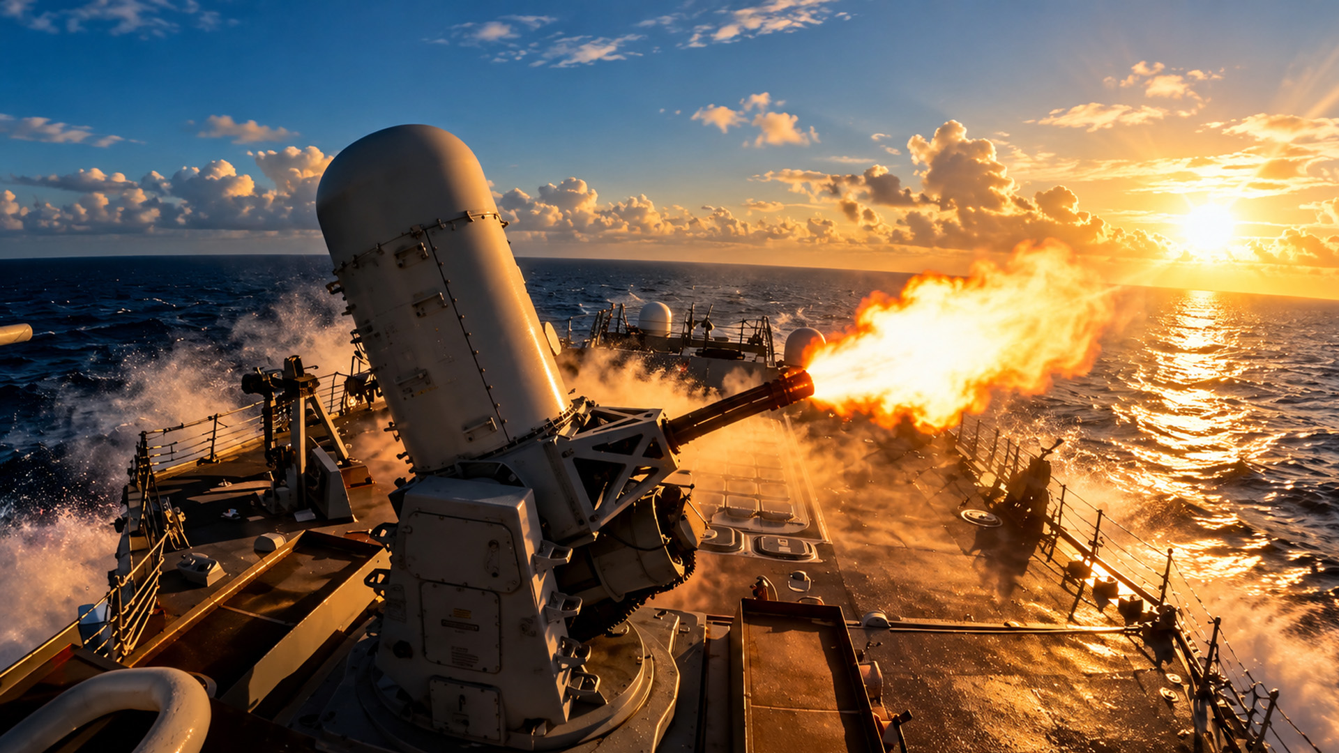 USS Mustin fires Phalanx CIWS in Indian Ocean