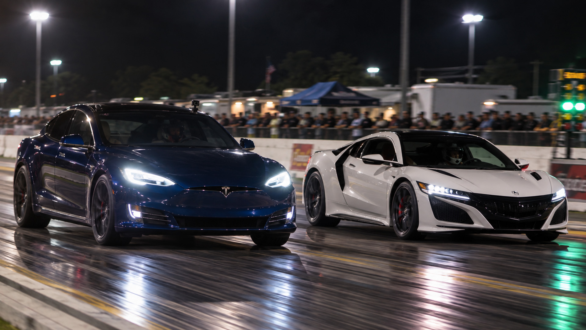 Acura NSX battles Tesla P100D in close drag races