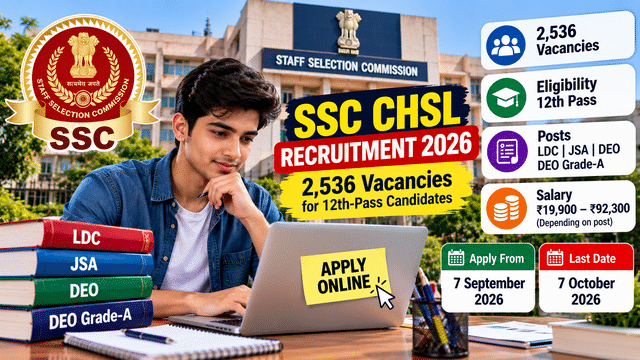 SSC CHSL recruitment 2026: 2,536 vacancies for 12th-pass candidates ...