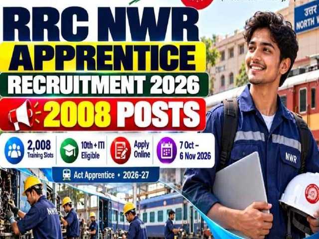 RRC NWR apprentice 2026: Apply online for 2,008 posts for 10th & ITI pass