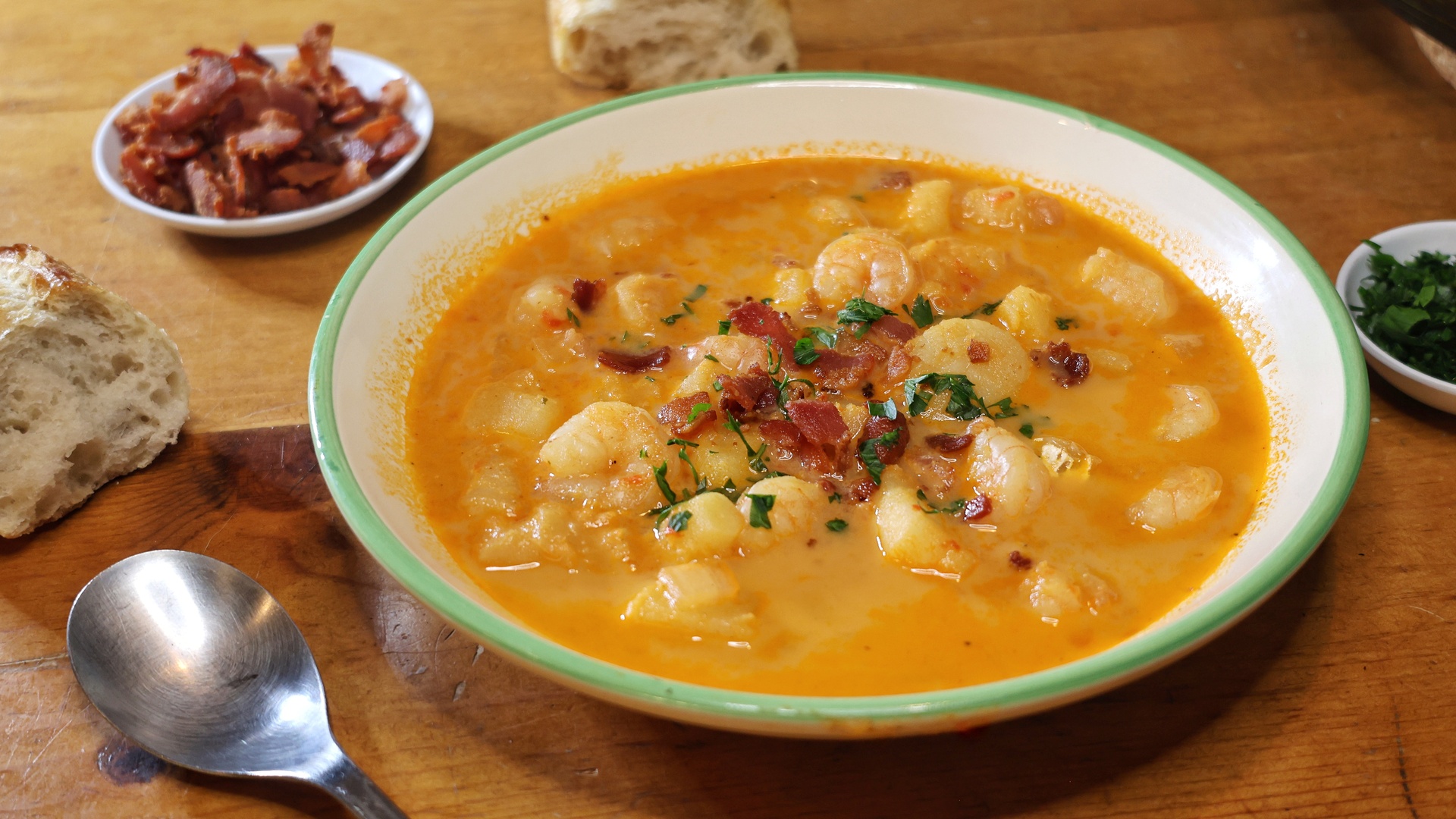 This Long Island seafood chowder gets a twist with roasted red pepper