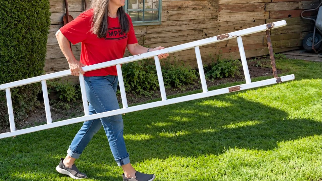 She turns an old ladder into a bathroom masterpiece
