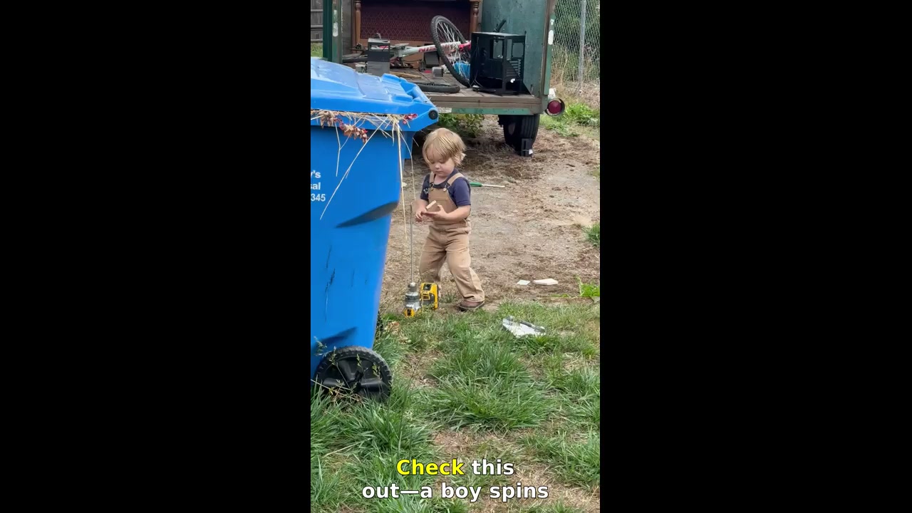 Boy gets light tap on forehead from spinning wood piece