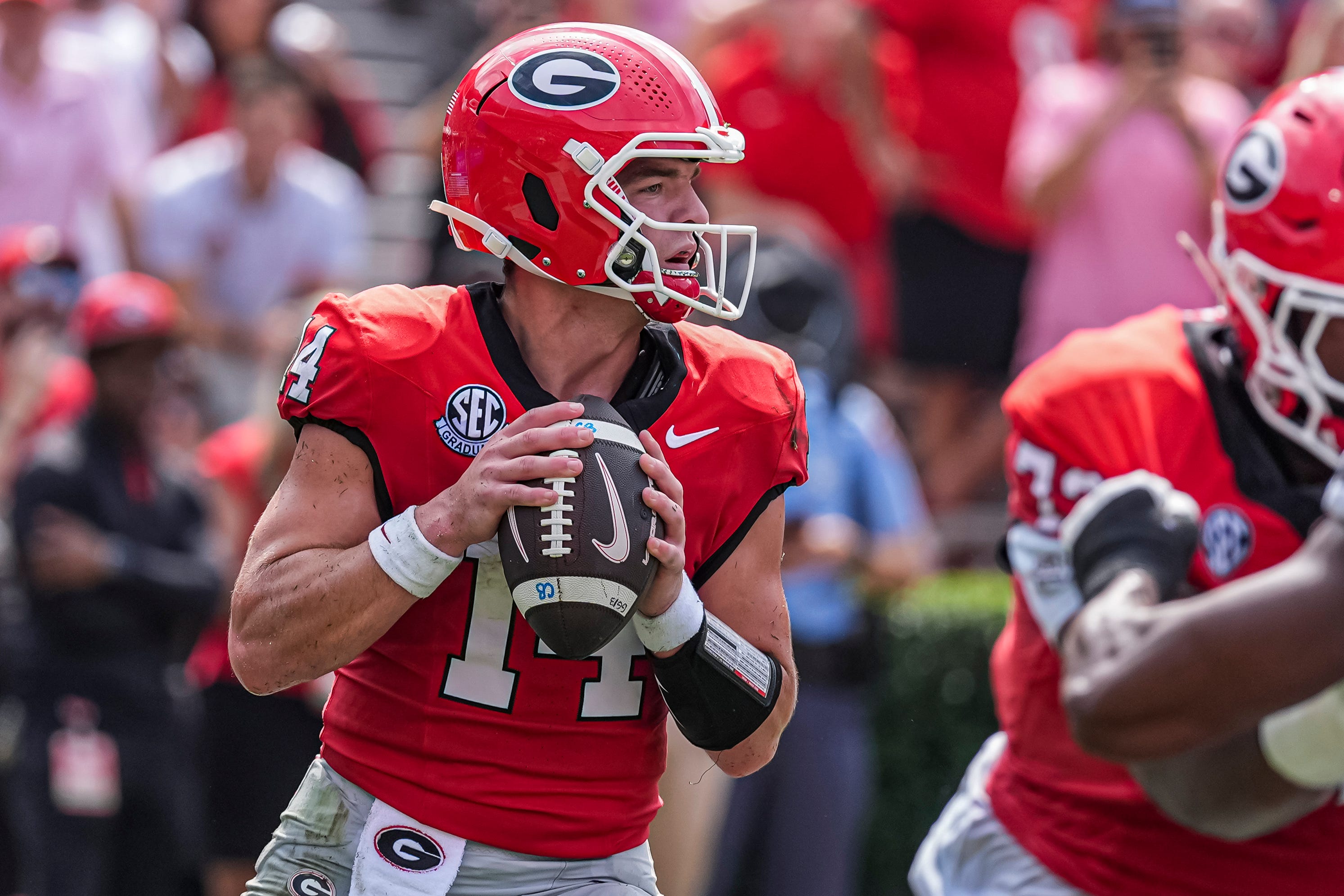 Gunner Stockton returns after leaving Georgia's first drive