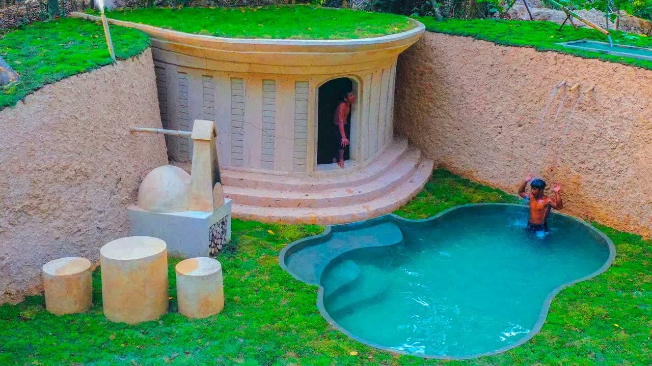 Building a luxurious underground house with a hidden swimming pool