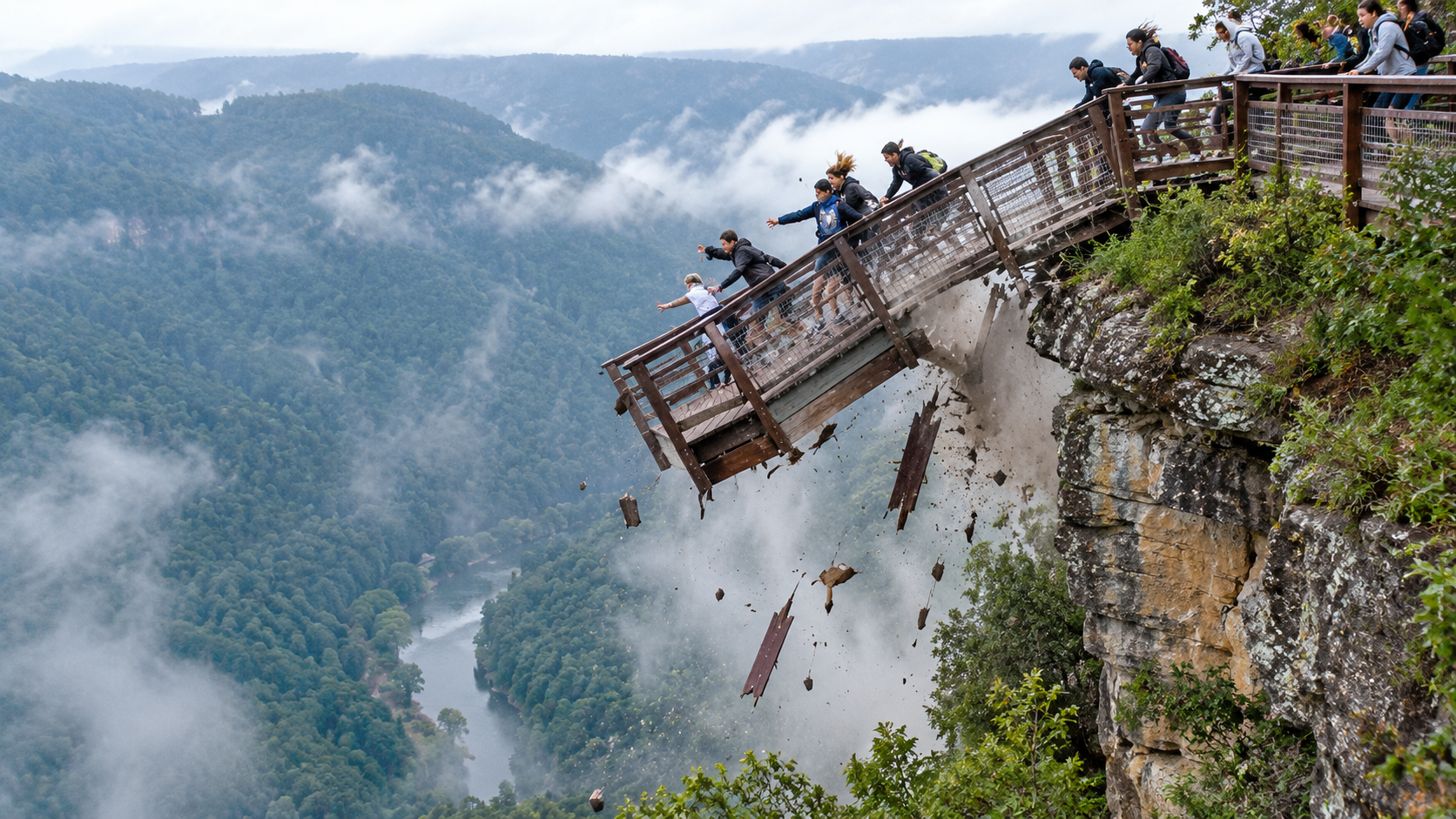 Students stepped onto a viewing platform 100 feet above a ravine… then ...