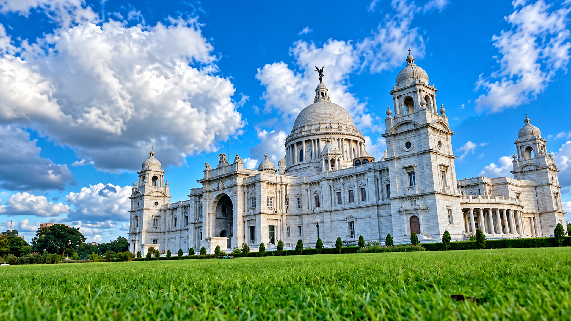 A marble monument blending European and Indian architecture
