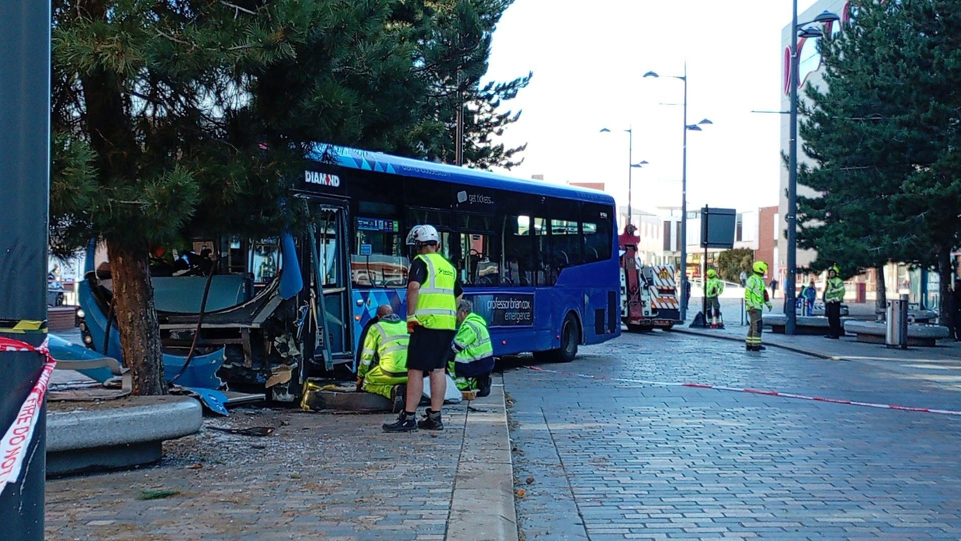 Reports of injuries after bus crashes into tree
