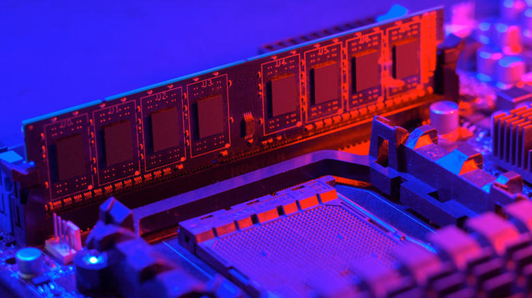 RAM stick inserted into motherboard socket