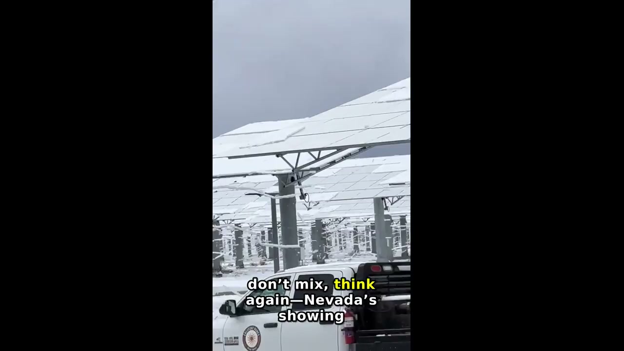 Snow slides off solar panels at Crescent Dunes, Nevada