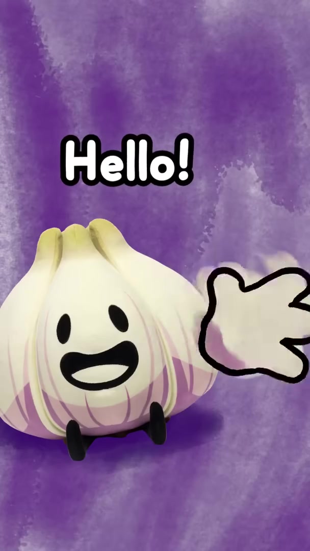Say hello with a cute waving garlic | Cheerful cartoon greeting