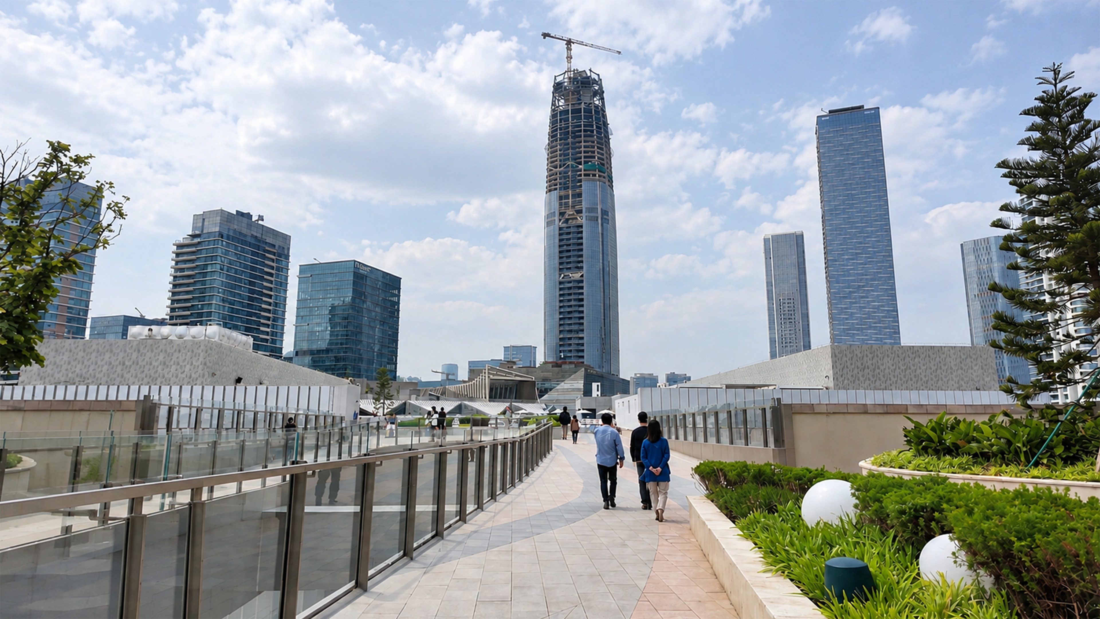 Walking between high rises and new construction in China