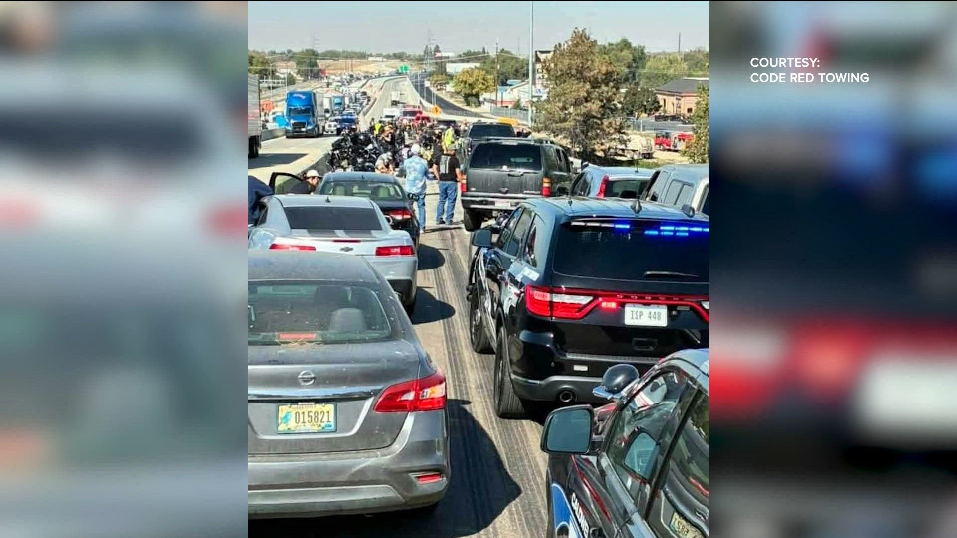 Multi-vehicle crash on I-84, 7 vehicles and 25 motorcycles involved