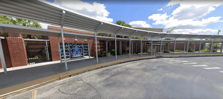 Tuskawilla Middle School is pictured in Oviedo, Florida. A Florida teacher was arrested after being accused of dragging a seventh-grade student out of a classroom. Google Maps