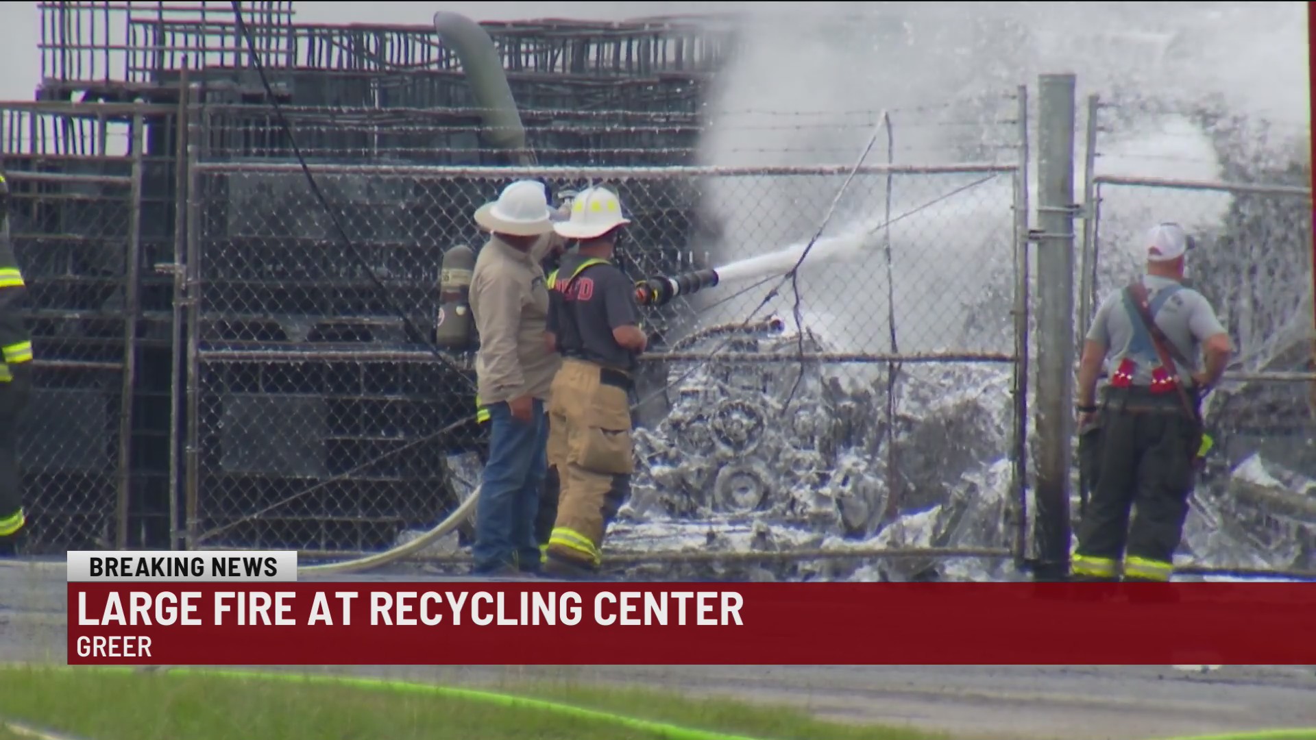 Firefighters battle blaze at recycling center in Greer